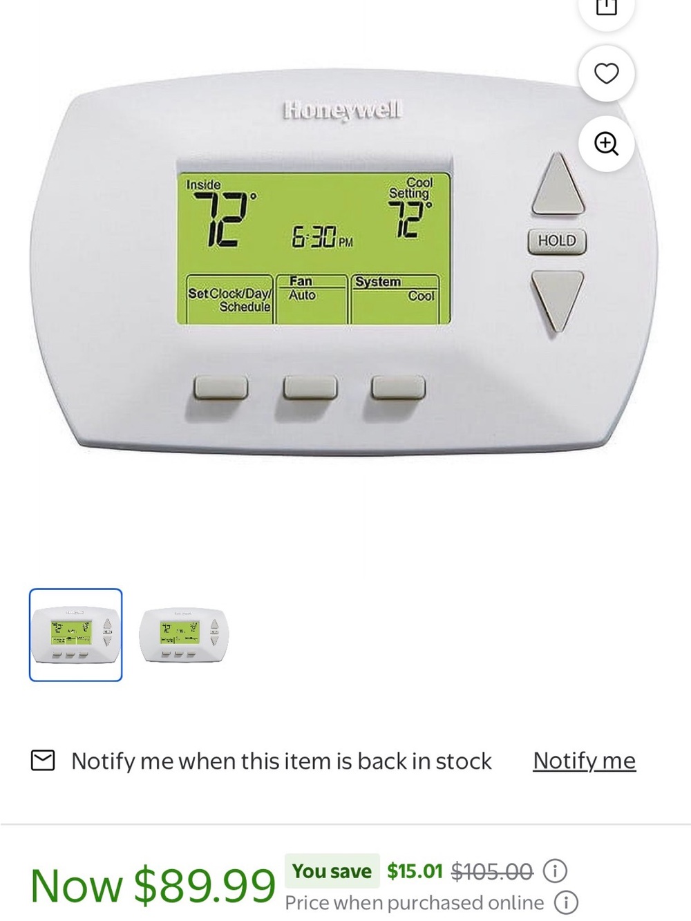 Honeywell White Digital Programmable Thermostat